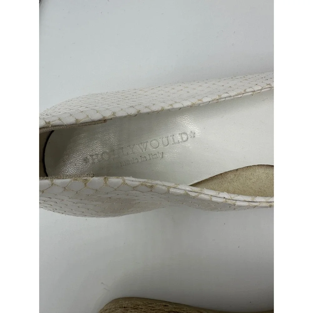 Hollywoud White Snake Embossed Wedge Espadrille Heels Made in Italy Size 7